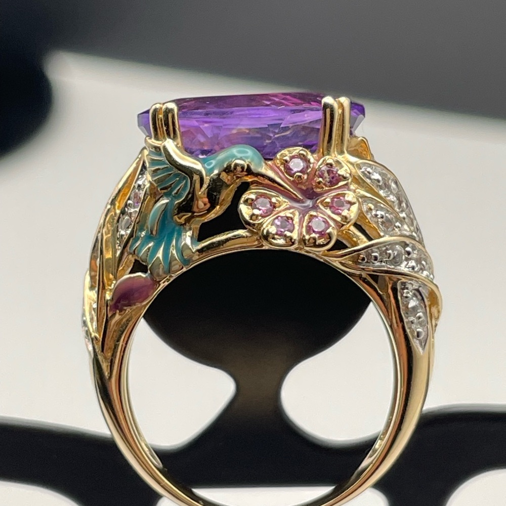 Rare Amethyst And Topaz Hummingbird Diamond Ring size 6
